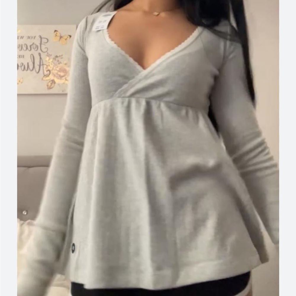 Hollister pointelle Long-Sleeve Babydoll Top